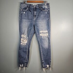 Bridge By Gly Women's High Rise Ankle Skinny Sz 31 Acid Wash Distressed Raw Hem